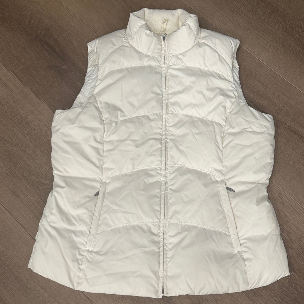 Eddie Bauer Premium Goose‎ Down Puffer Vest Women’s Medium Cream Zipped Pockets